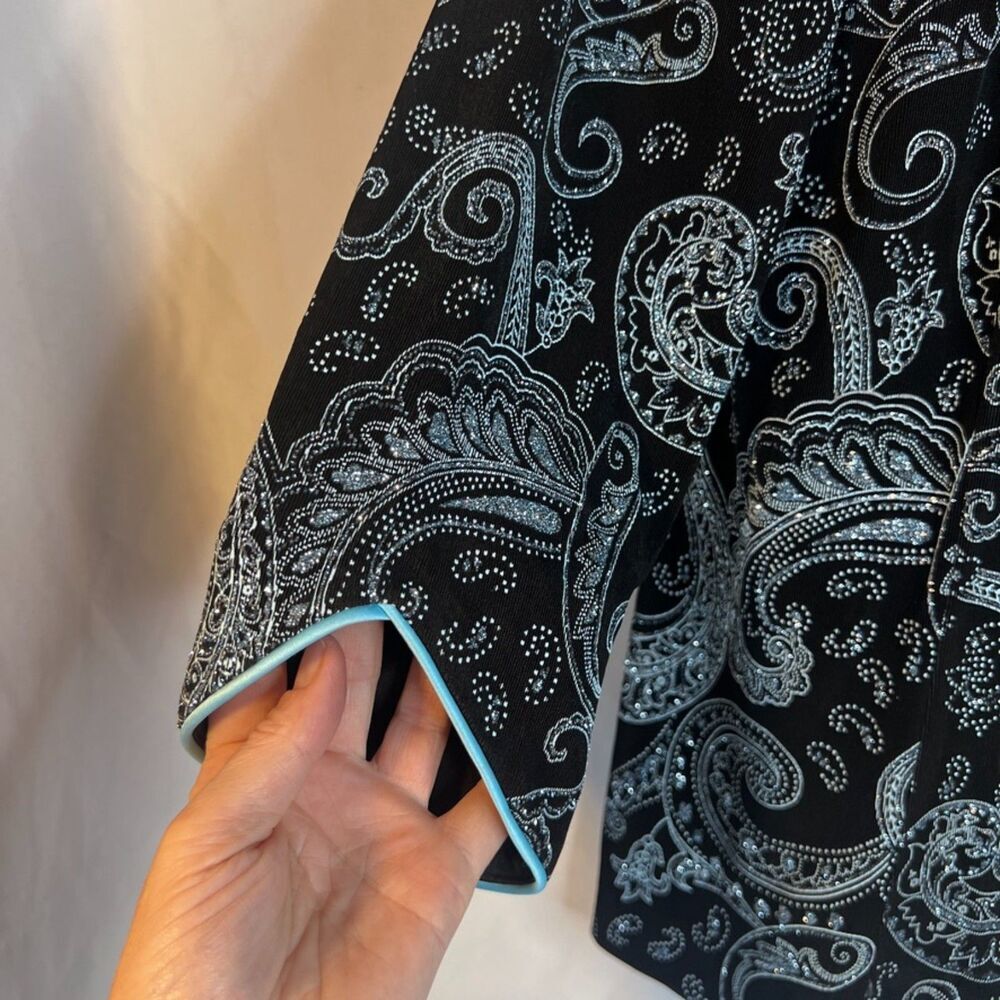 Alex Evenings 2 PC SET Blazer & Tank Sparkly Paisley Metallic Dressy Cocktail MD - Picture 4 of 13